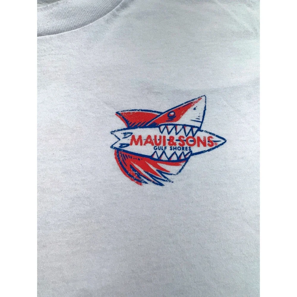 Maui and Sons Gulf Shores Shark Graphic Long Sleeve T Shirt Mens Large Coastal - Picture 4 of 10